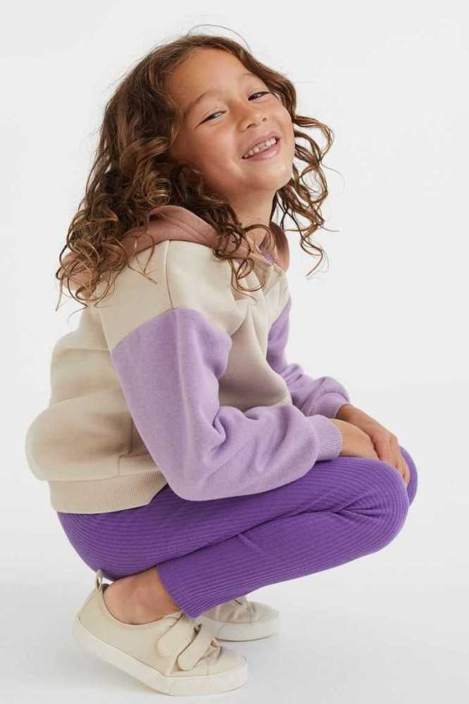 H&M Gerippt Baumwoll Leggings Kinder Helllila | 6389-JOMGV