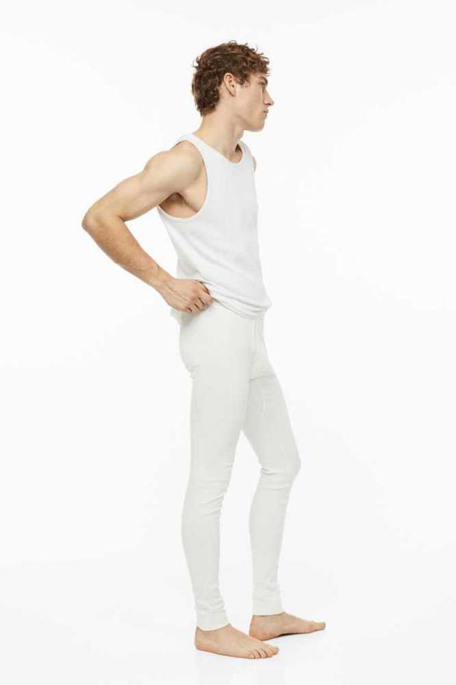 H&M Gerippt Baumwoll Long Johns Unterwäsche Herren Weiß | 8170-XMPTB