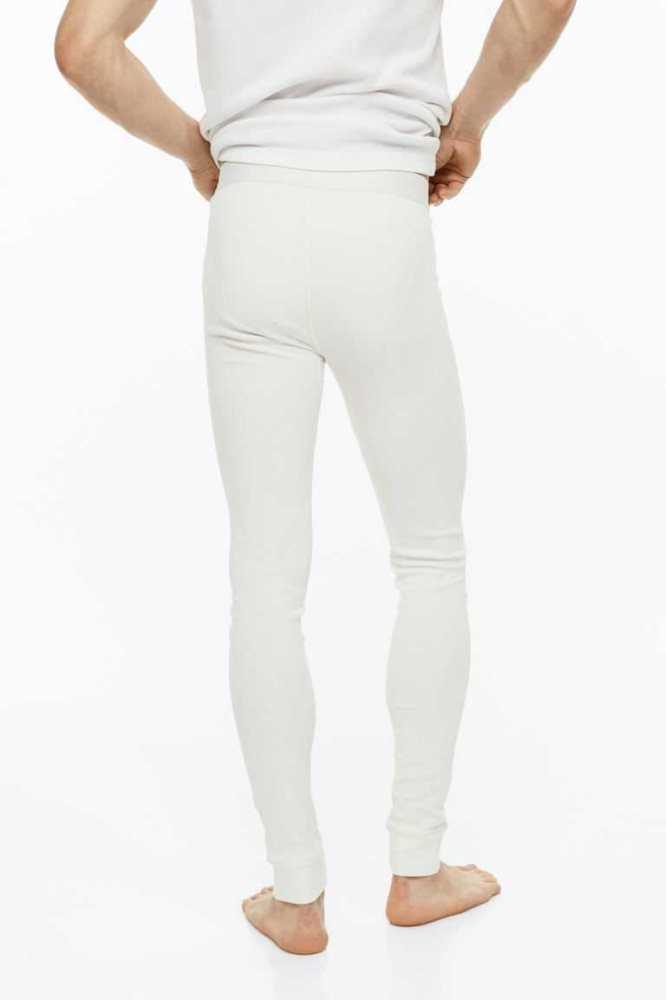 H&M Gerippt Baumwoll Long Johns Unterwäsche Herren Weiß | 8170-XMPTB