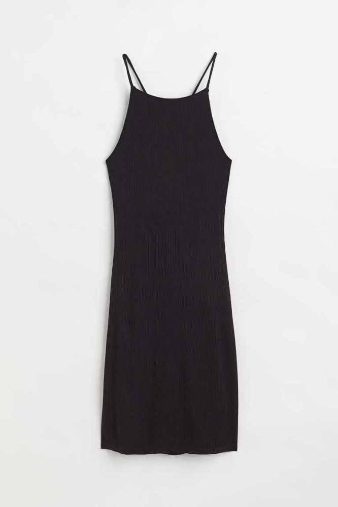 H&M Gerippt Bodycon Kleider Damen Gelb | 9365-NJHSB