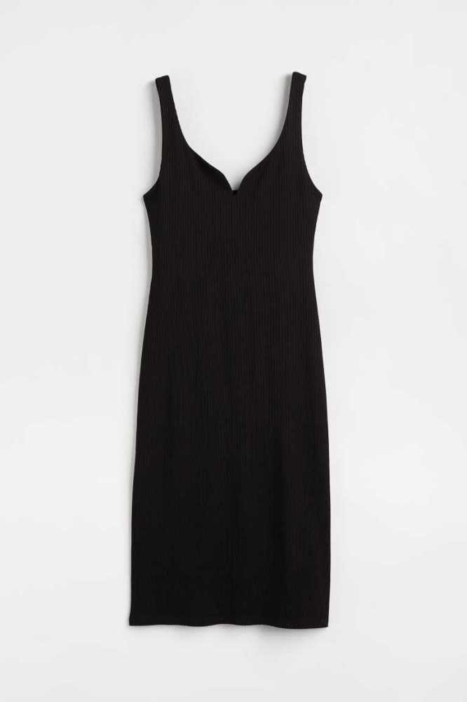 H&M Gerippt Bodycon Kleider Damen Grau Braun | 1328-JFKPW