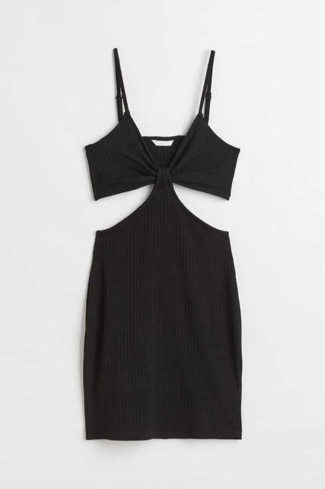 H&M Gerippt Cut-out Kleider Damen Schwarz | 2803-MOVQT