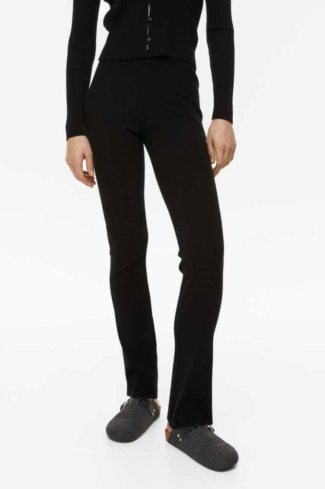 H&M Gerippt Flared Pants Loungewear Damen Schwarz | 1905-VIZWL