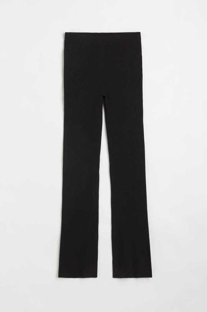 H&M Gerippt Flared Pants Loungewear Damen Schwarz | 1905-VIZWL