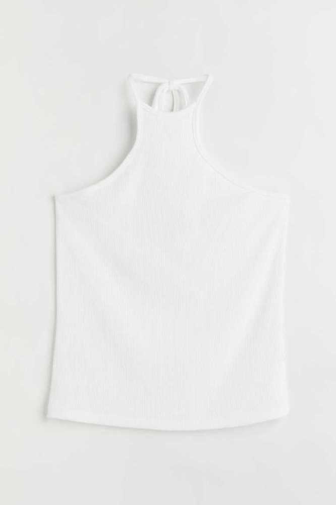 H&M Gerippt Halterneck Oberteile Damen Weiß | 9215-NFYJO