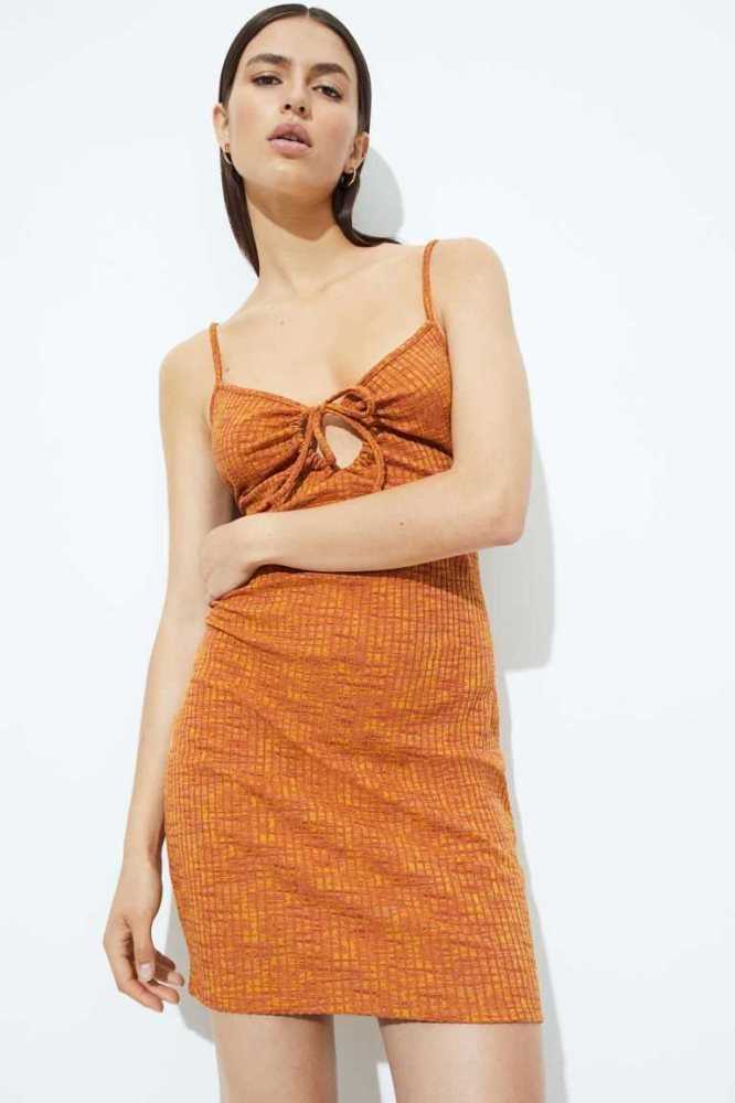 H&M Gerippt Jersey Bodycon Kleider Damen Orange | 9042-BYDFN