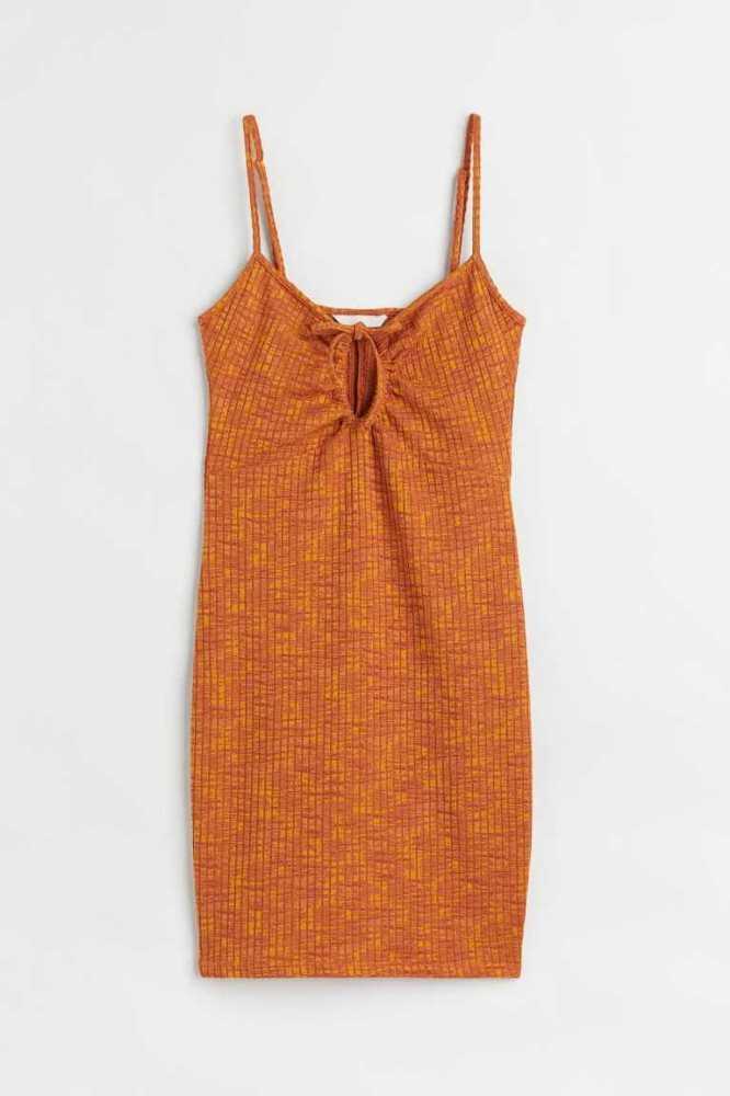 H&M Gerippt Jersey Bodycon Kleider Damen Orange | 9042-BYDFN