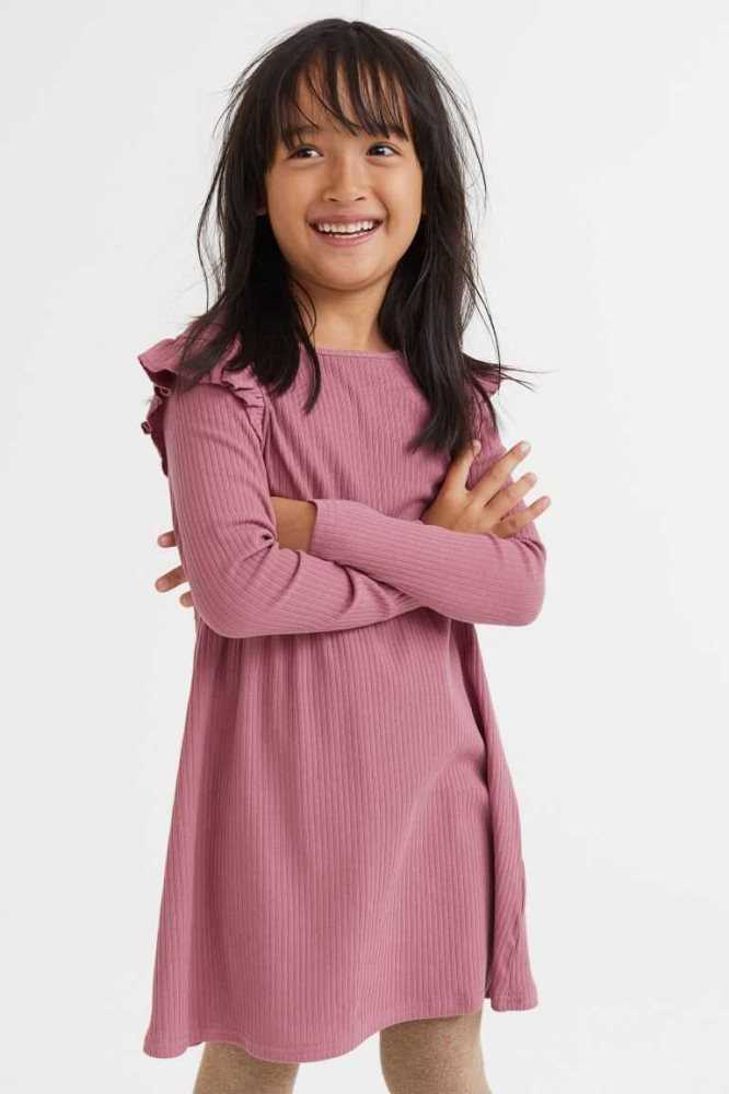 H&M Gerippt Jersey Kurzes Kleid Kinder Beige Rosa | 0659-LBRHC