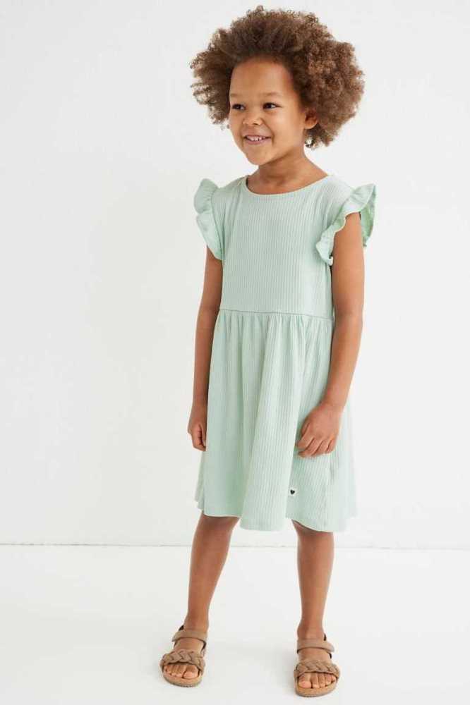 H&M Gerippt Jersey Kurzes Kleid Kinder Hellrosa | 2763-TBJPD