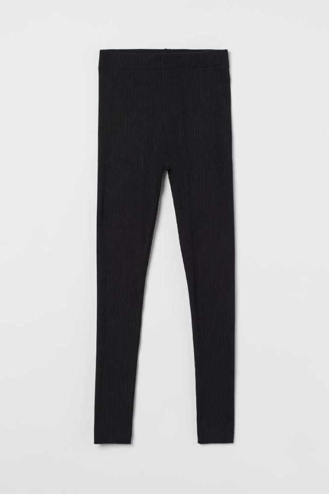 H&M Gerippt Leggings Hose Damen Schwarz | 7980-QBATP