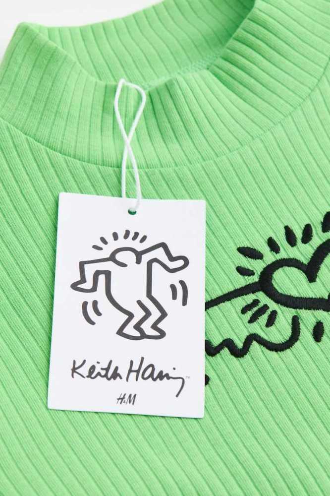 H&M Gerippt Mock Turtleneck Kurzes Kleid Kinder Hellgrün | 3028-LDYJH