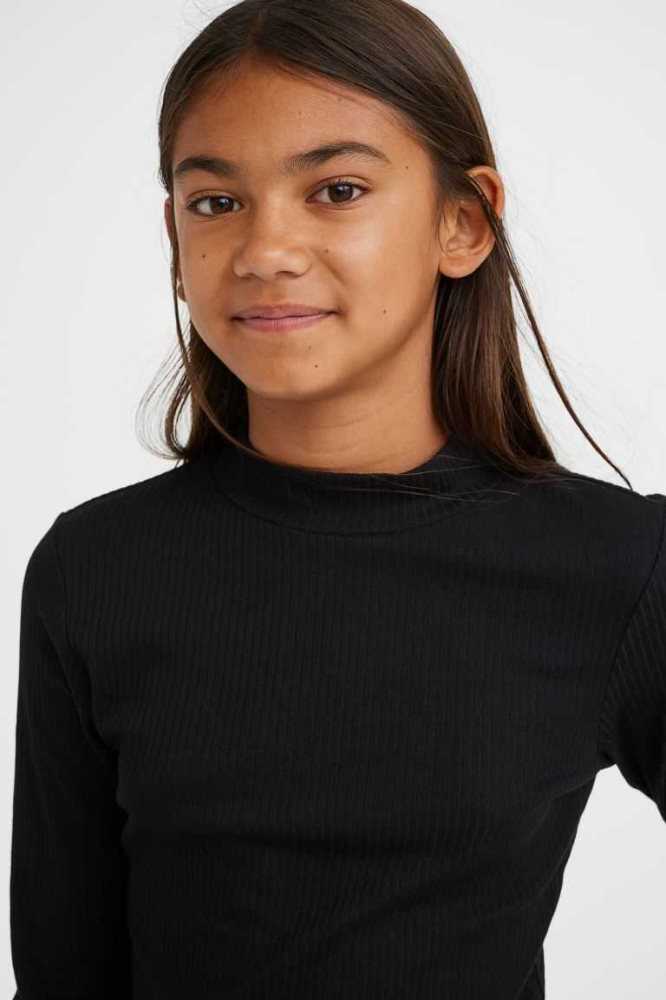 H&M Gerippt Mock Turtleneck Top Jersey Kinder Türkis | 1358-UTKZD