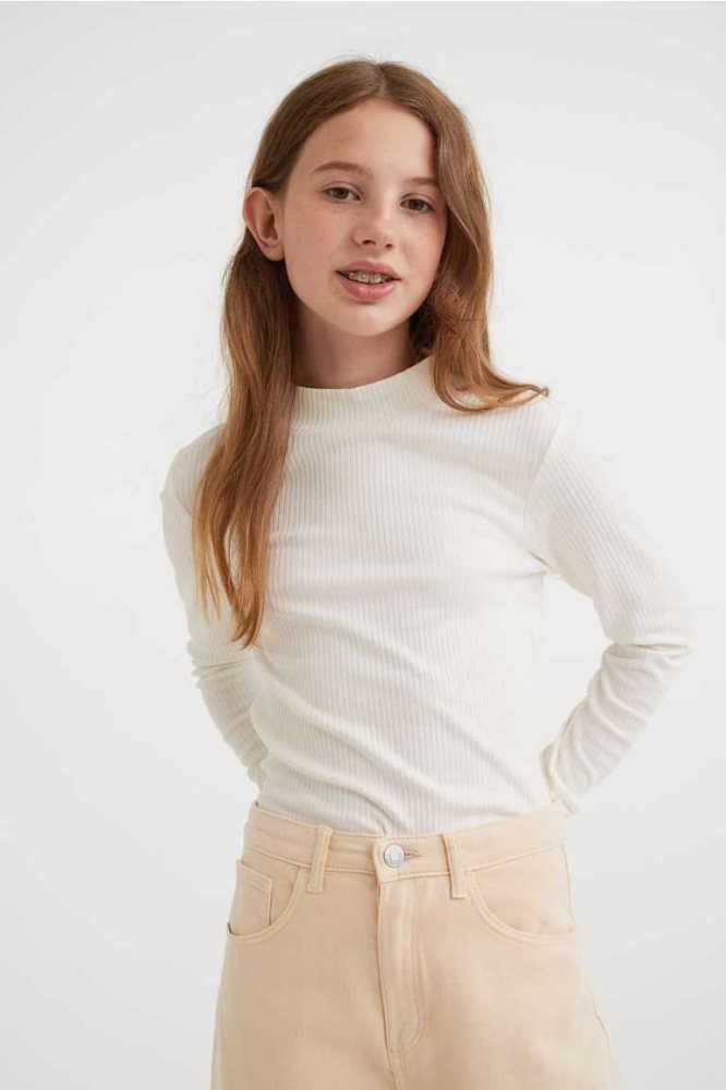 H&M Gerippt Mock Turtleneck Top Jersey Kinder Türkis | 1358-UTKZD