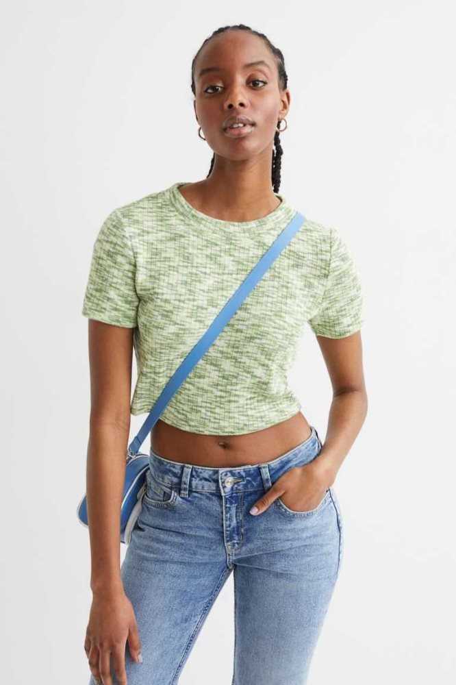 H&M Gerippt Oberteile Damen Hellgrün | 2413-VZHIG