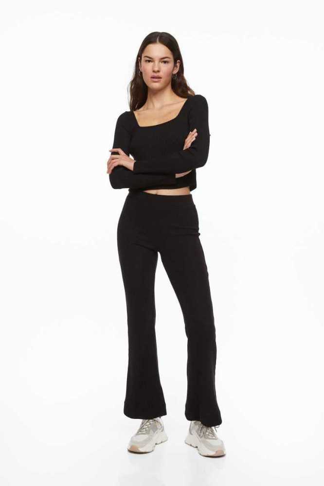 H&M Gerippt Oberteile Damen Schwarz | 2856-XKNZV