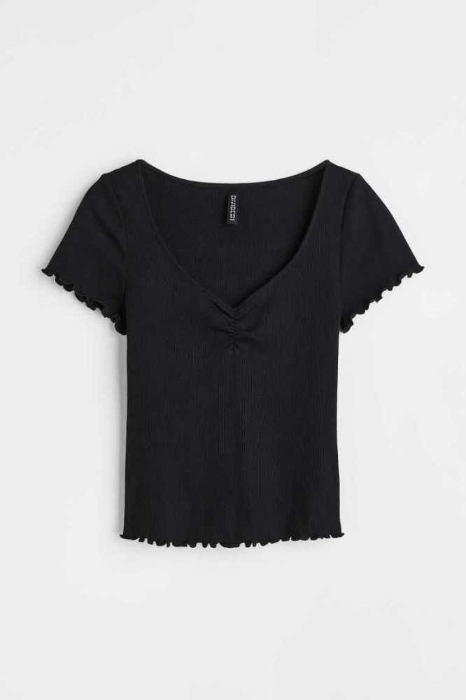 H&M Gerippt Oberteile Damen Weiß | 7459-KDEMG