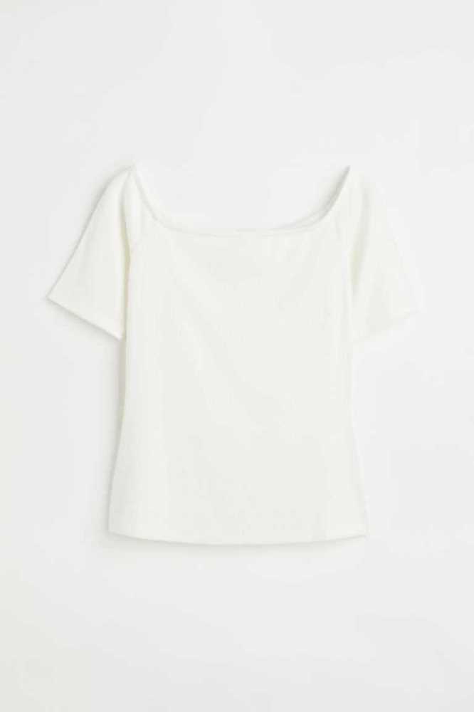 H&M Gerippt Off-the-shoulder Oberteile Damen Schwarz | 2486-XQICL