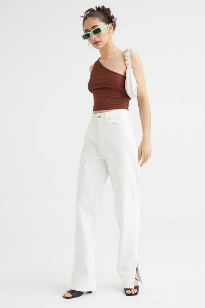 H&M Gerippt One-shoulder Oberteile Damen Grün | 7214-ZGILY