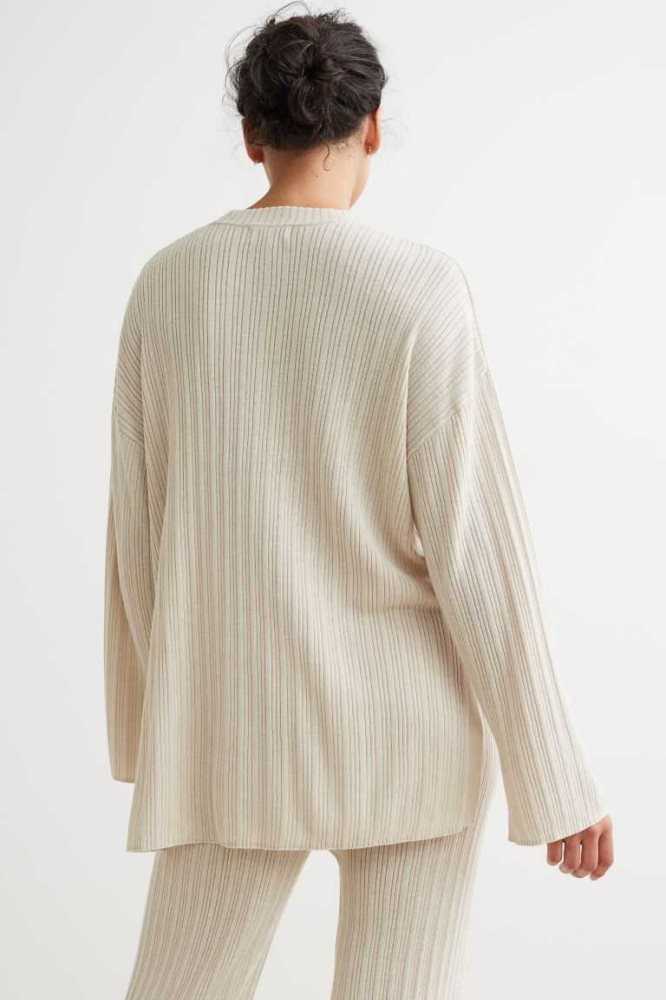 H&M Gerippt Pullover Nachtwäsche Damen Hellbeige | 9061-JAZMG