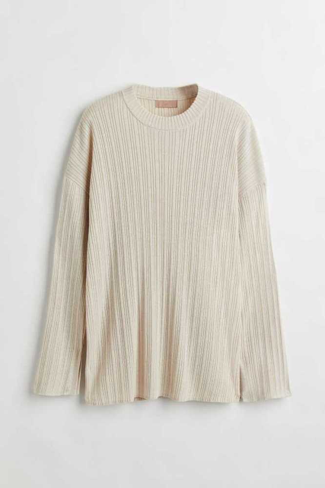 H&M Gerippt Pullover Nachtwäsche Damen Hellbeige | 9061-JAZMG