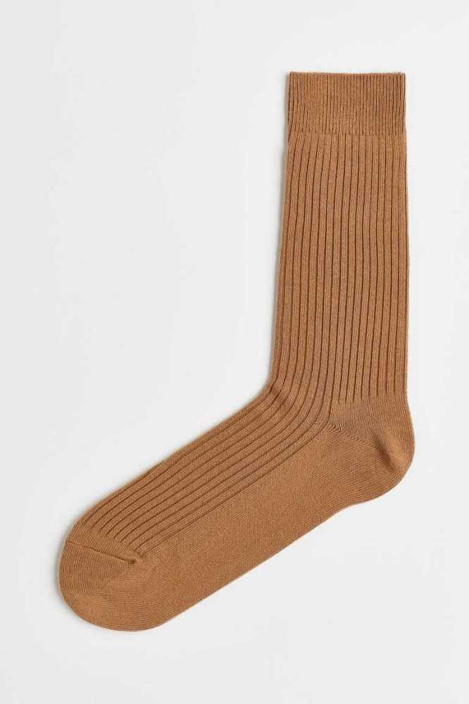 H&M Gerippt Socken Herren Dunkelbeige | 9037-OILWX