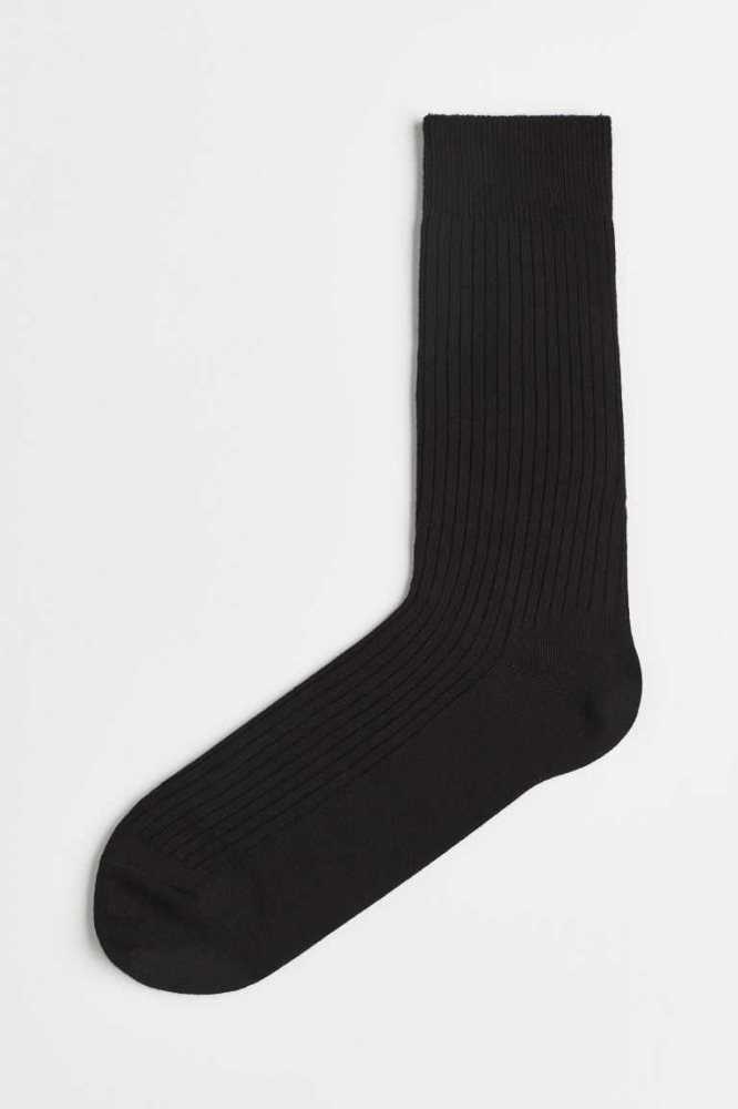 H&M Gerippt Socken Herren Schwarz | 5219-HDPAN