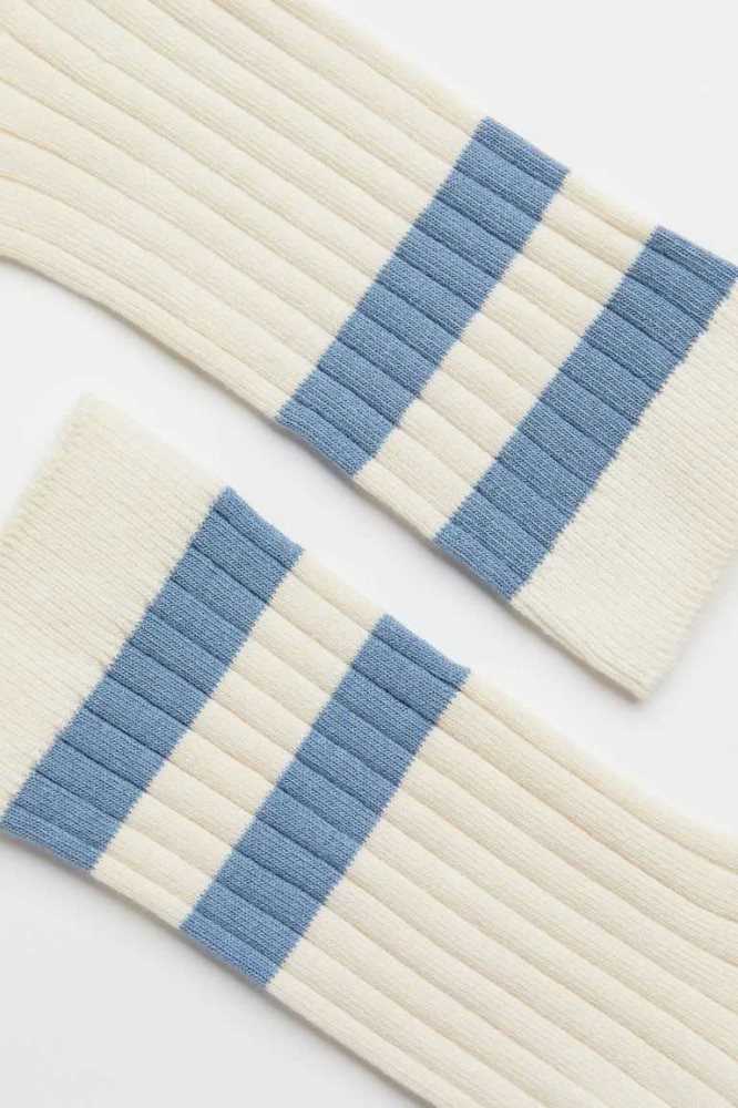 H&M Gerippt Socken Herren Weiß Blau | 8421-WMIJF