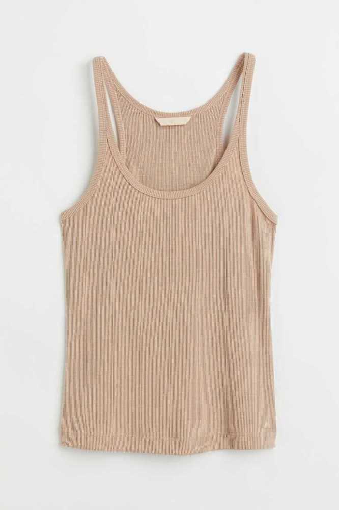 H&M Gerippt Tank Oberteile Damen Beige | 4075-ATFYH