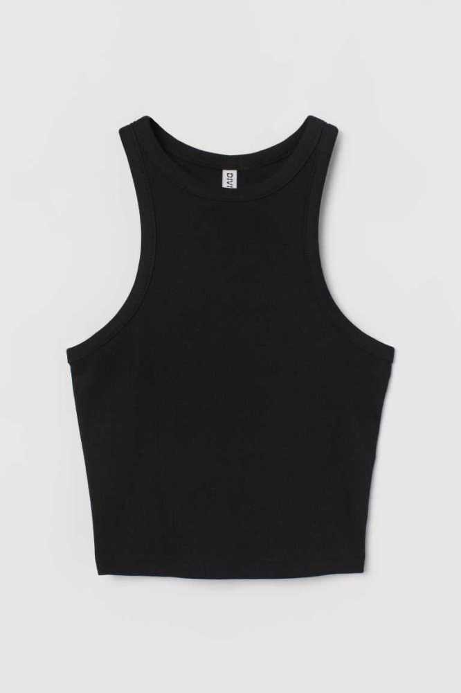 H&M Gerippt Tank Oberteile Damen Blau | 3160-PLGRD