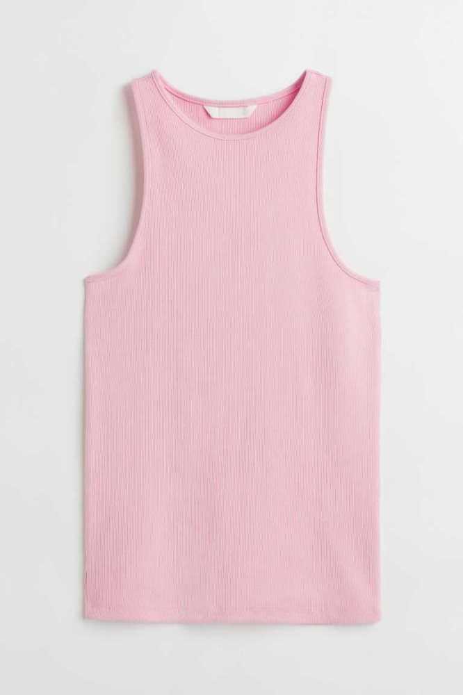 H&M Gerippt Tank Oberteile Damen Weiß Schwarz | 4508-HWRKQ