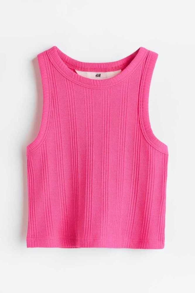 H&M Gerippt Tank Oberteile Kinder Rosa | 9230-UKPHQ