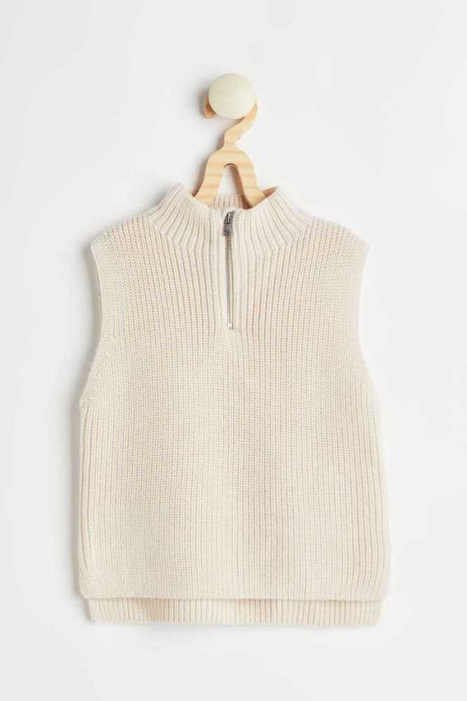 H&M Gerippt Wolle Vest Pullover Kinder Beige Weiß | 8604-WVGRD