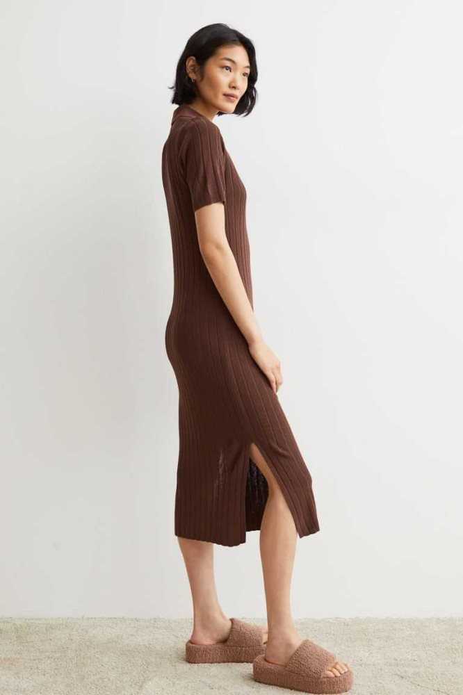 H&M Gerippt dress Loungewear Damen Braun | 6239-EDKFM