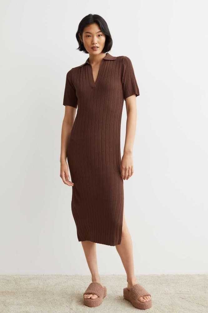 H&M Gerippt dress Loungewear Damen Braun | 6239-EDKFM