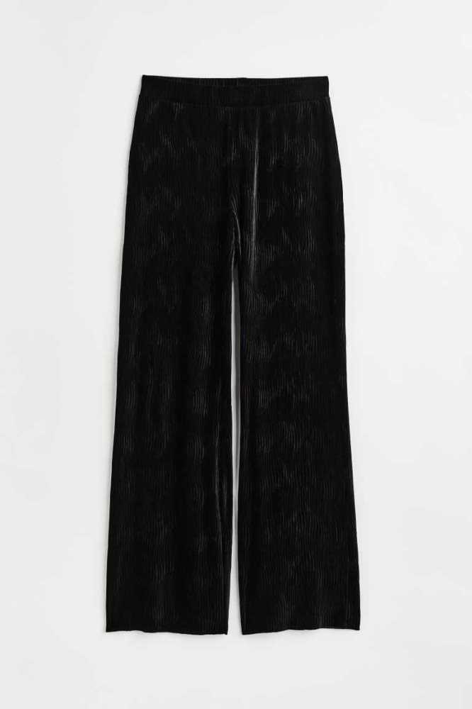 H&M Gerippt velour trousers Hose Damen Schwarz | 6028-YIFGN