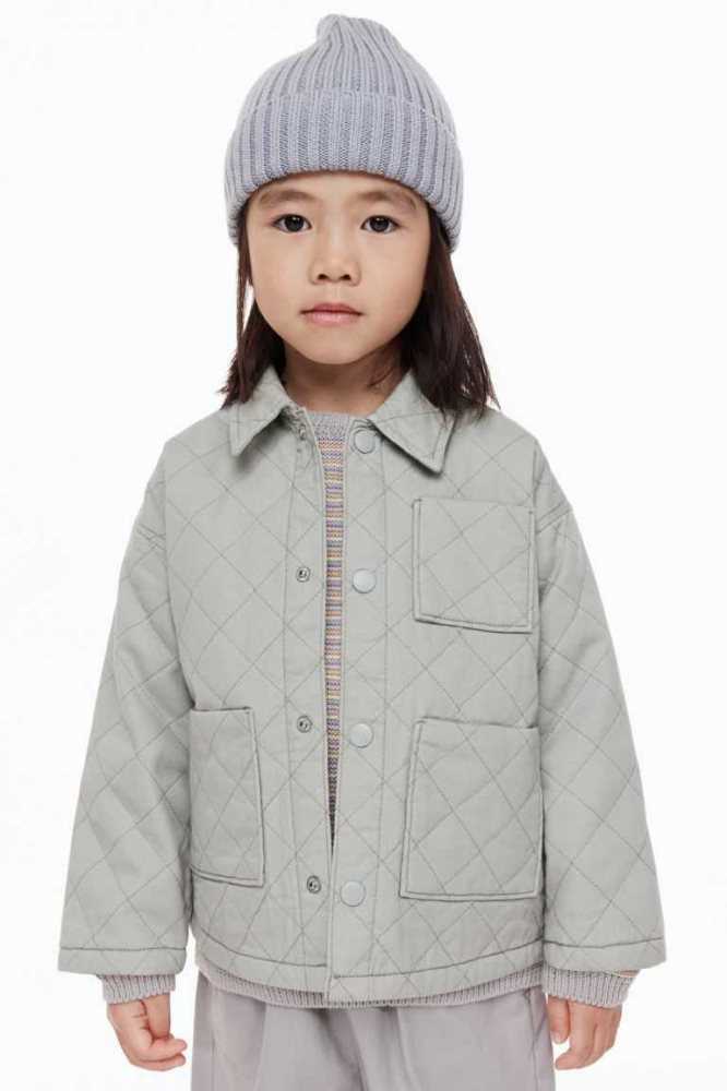 H&M Gesteppt Baumwoll Hemd Kinder Hellgrau | 2759-ZOKSI