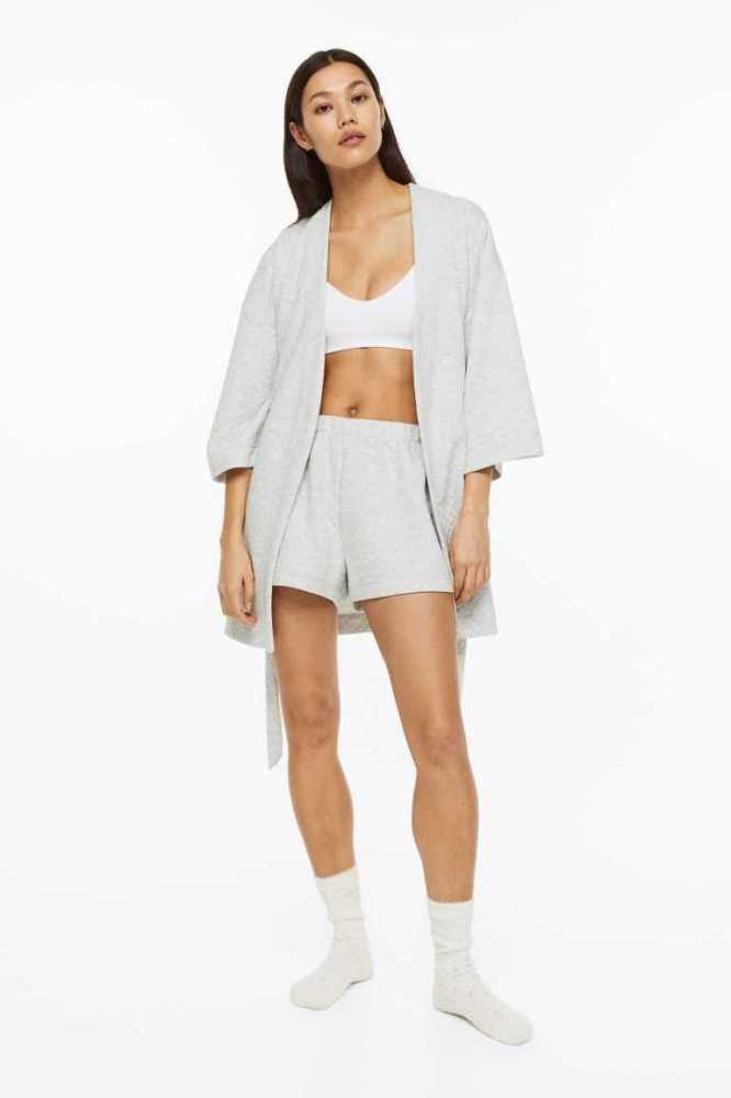 H&M Gesteppt Jersey Bathrobe Nachtwäsche Damen Hellgrau | 1823-QHDKU