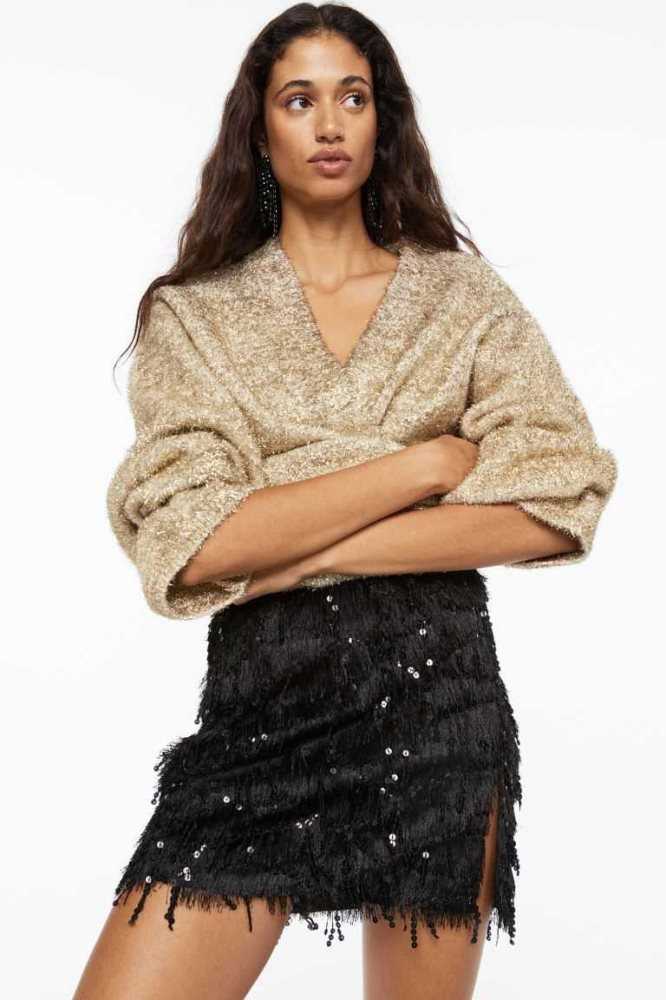 H&M Glittery Cardigan Pullover Damen Beige | 1309-LNWDP