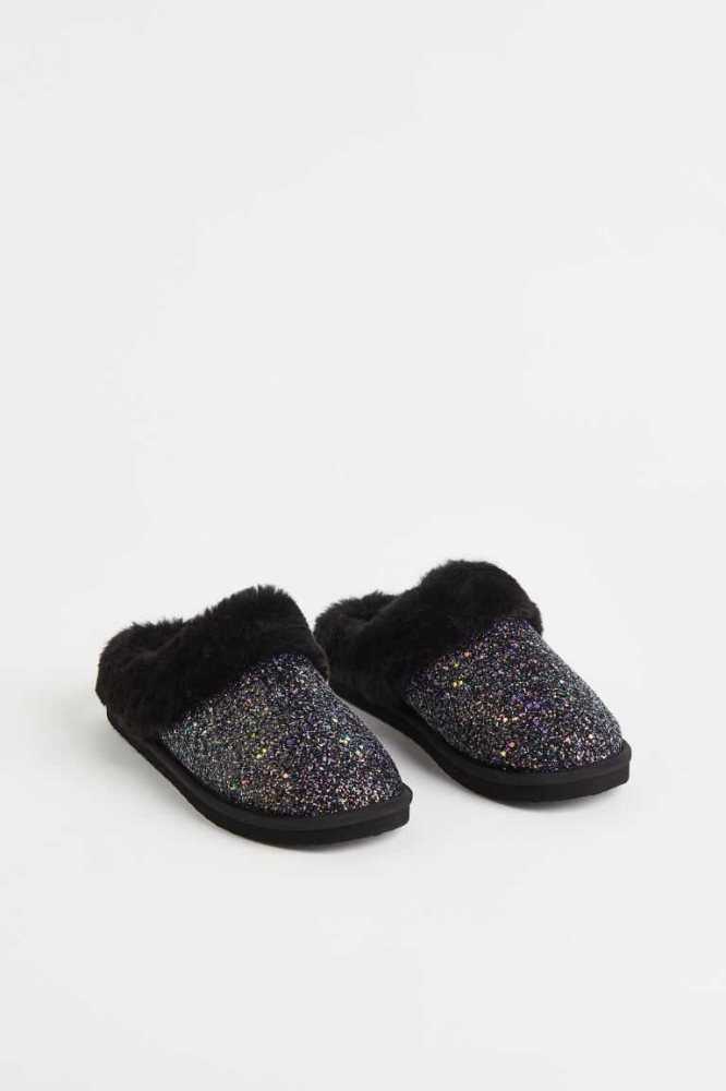 H&M Glittery Hausschuhe Kinder Schwarz | 0794-QUHME