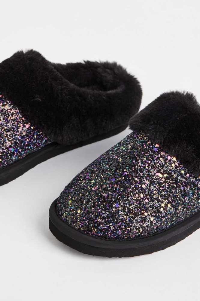 H&M Glittery Hausschuhe Kinder Schwarz | 0794-QUHME