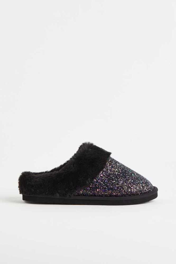 H&M Glittery Hausschuhe Kinder Schwarz | 0794-QUHME