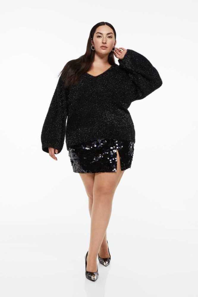 H&M Glittery Pullover Damen Dunkelblau | 6920-DSYKC