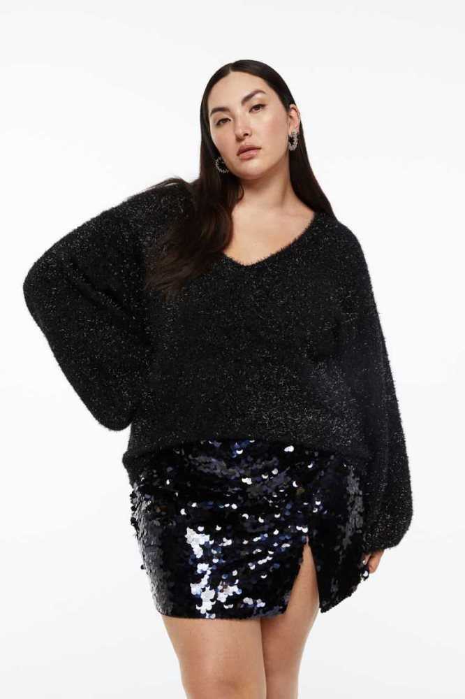 H&M Glittery Pullover Damen Dunkelblau | 6920-DSYKC