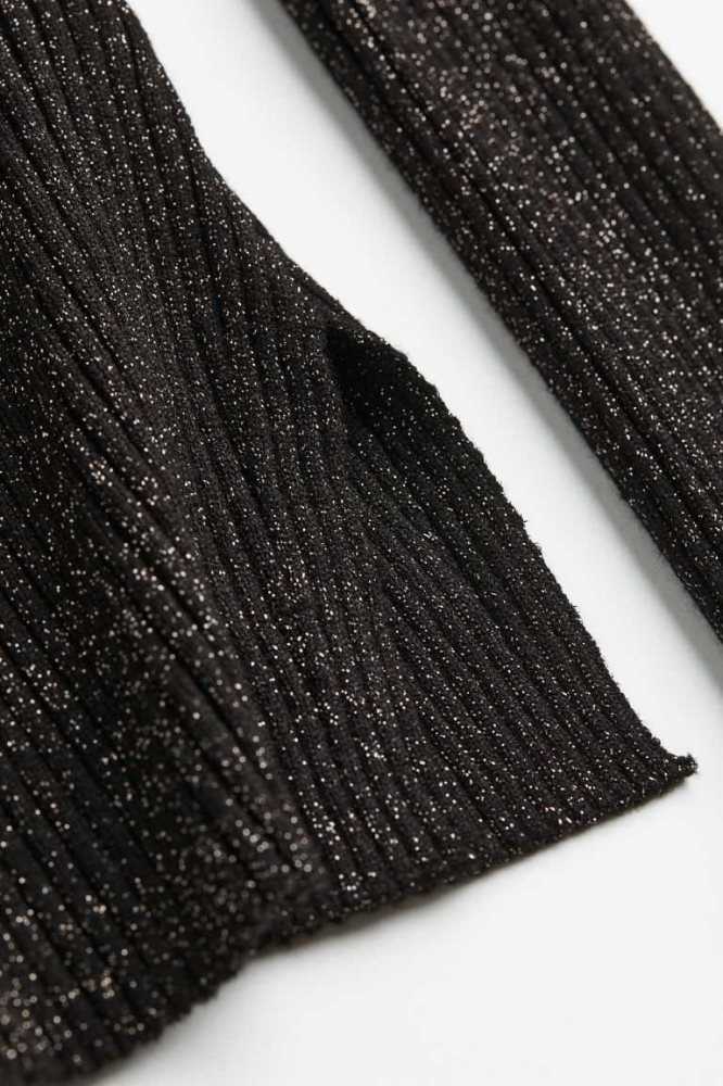 H&M Glittery Rib-knit Top Pullover Damen Schwarz | 1420-XIEQA