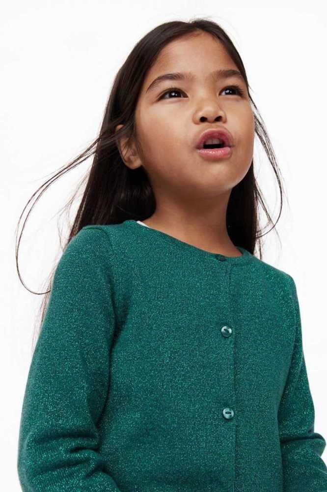 H&M Glittery Strickjacke Kinder Dunkeltürkis | 1507-DVANX