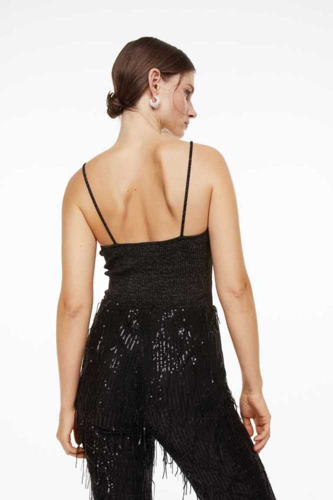 H&M Glittery Tank Oberteile Damen Schwarz | 8641-VSGMF