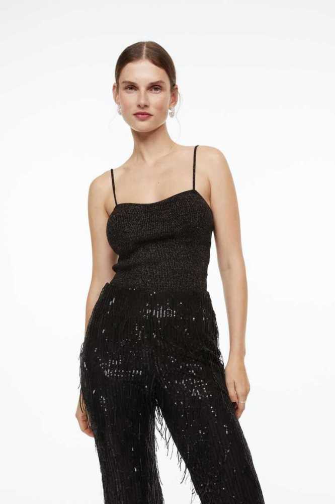 H&M Glittery Tank Oberteile Damen Schwarz | 8641-VSGMF