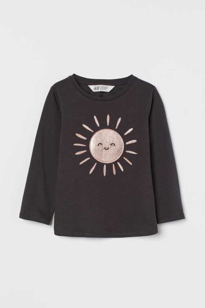 H&M Graphic-design Oberteile Kinder Dunkelgrau | 6805-KGQCM