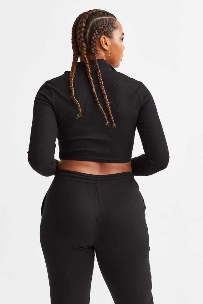 H&M Half-zip Crop Oberteile Damen Dunkelgrau | 8201-PMENT