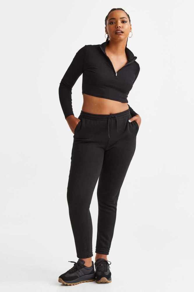 H&M Half-zip Crop Oberteile Damen Schwarz | 9143-FJQTC